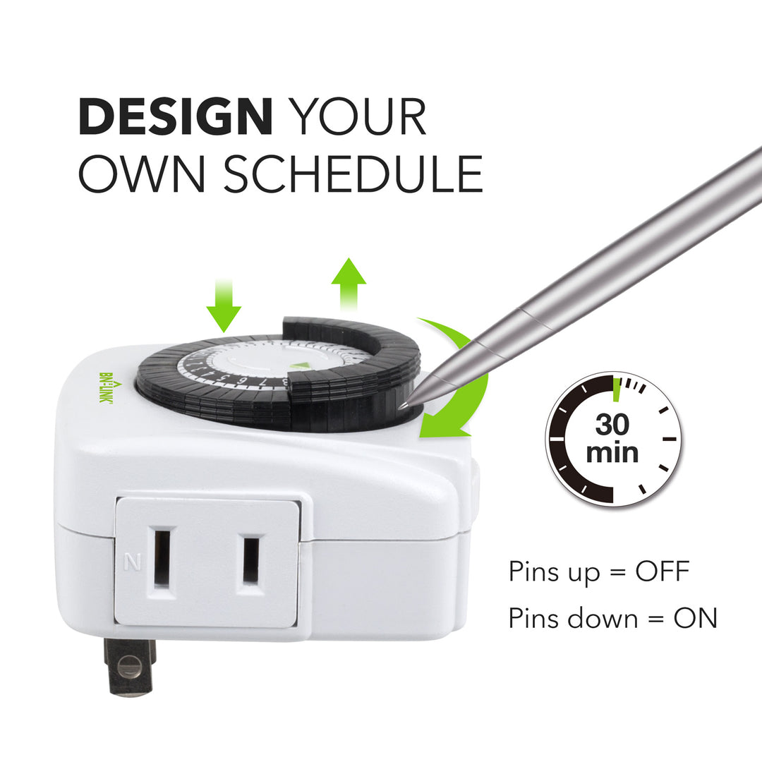 Century Mini Indoor 24-Hour Mechanical Outlet Timer 2 Prong 2-Pack