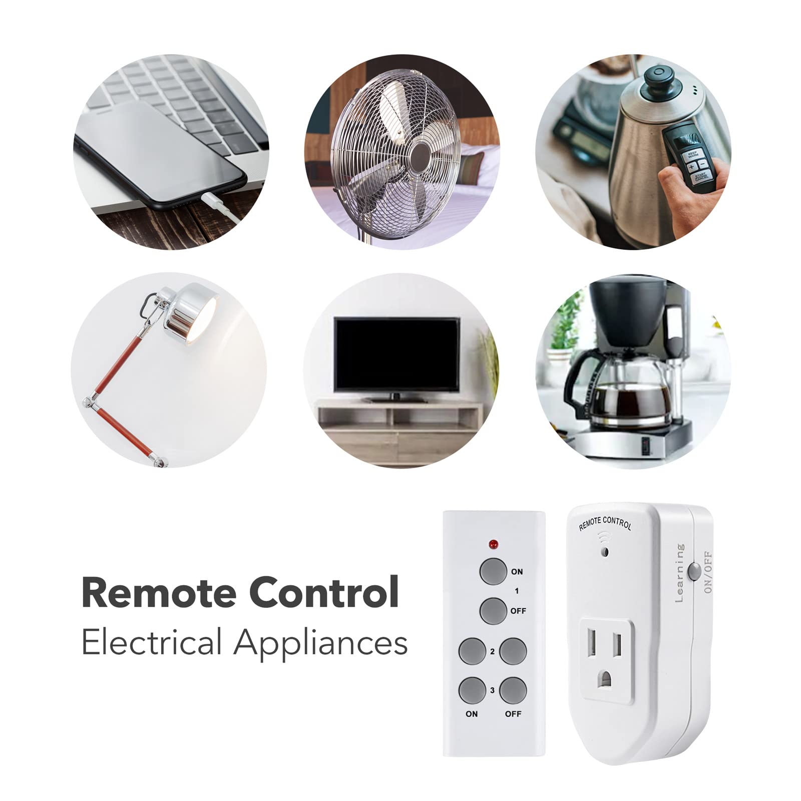 Wireless Remote Control Outlet (Learning Code, 3Rx-1Tx) 1200W/10A BN-LINK - BN-LINK