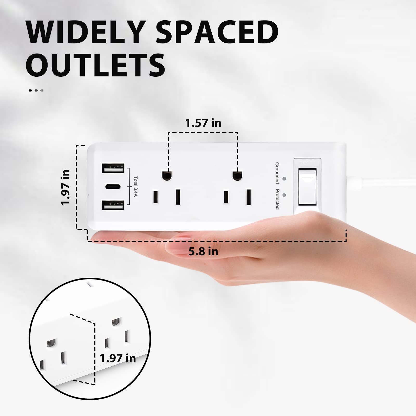 Surge Protector Power Strip with 6 Outlets 2 USB-A 1 USB-C 3-Side Outlet BN-LINK - BN-LINK