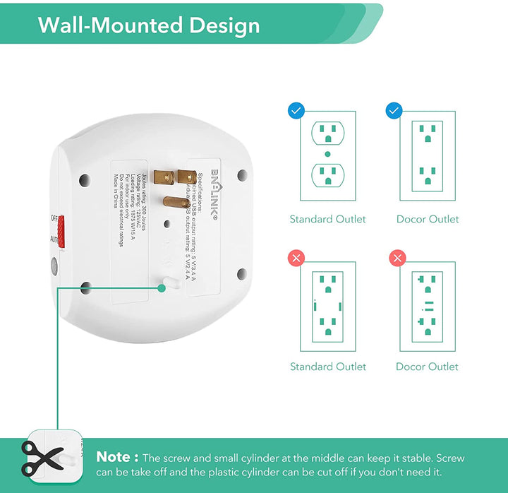 Multi Plug USB Wall Outlet Surge Protector with 3 Outlets, 3 USB Charging Ports BN-LINK - BN-LINK