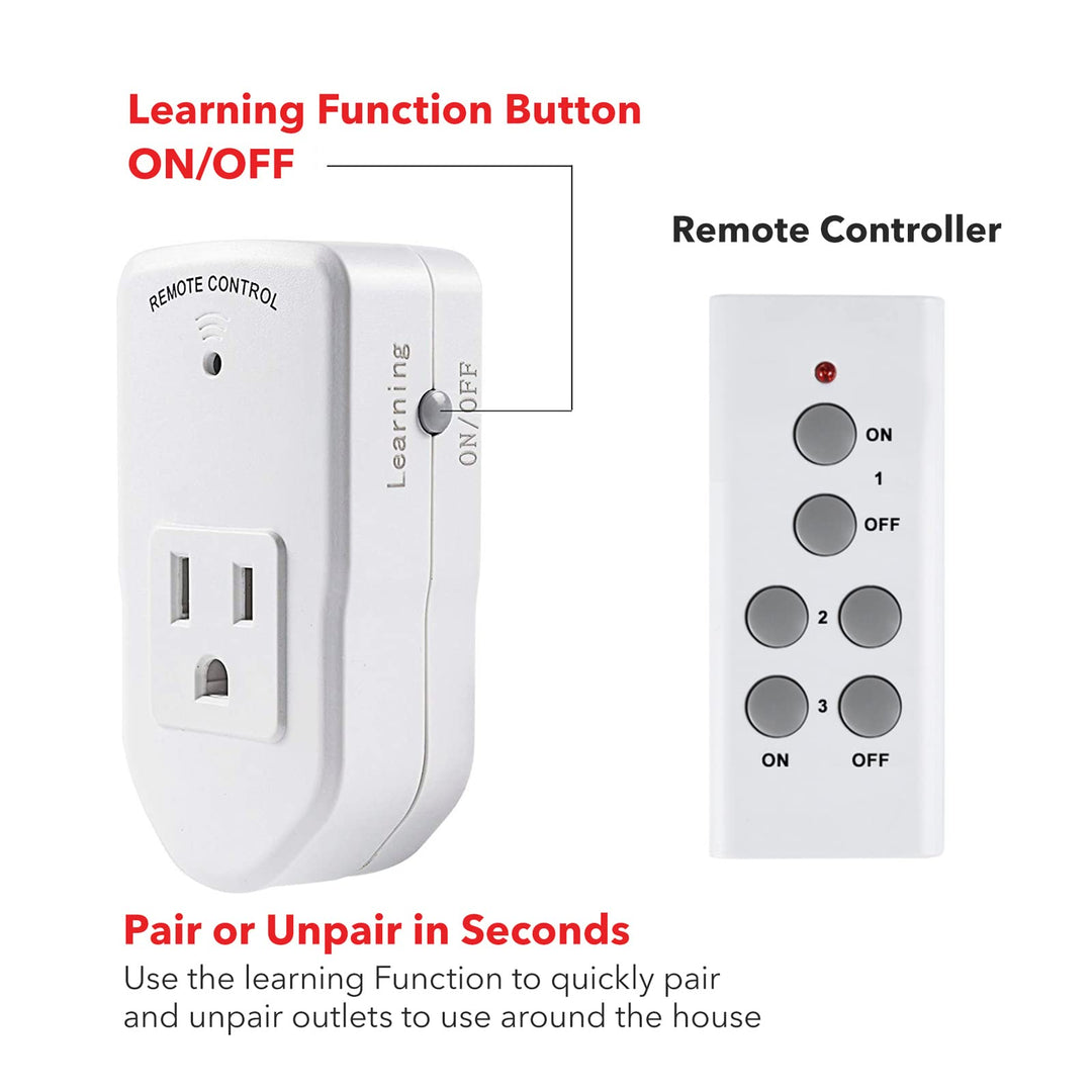 Wireless Remote Control Outlet (Learning Code, 3Rx-1Tx) 1200W/10A BN-LINK - BN-LINK