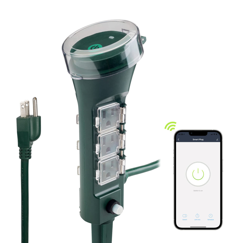 Outdoor Smart WiFi Timer Outlet Heavy Duty Yard Stake Compatible Funct