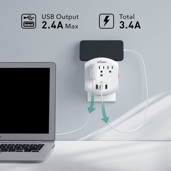 Multi Plug USB Wall Outlet Surge Protector with 3 Outlets, 3 USB Charging Ports BN-LINK - BN-LINK