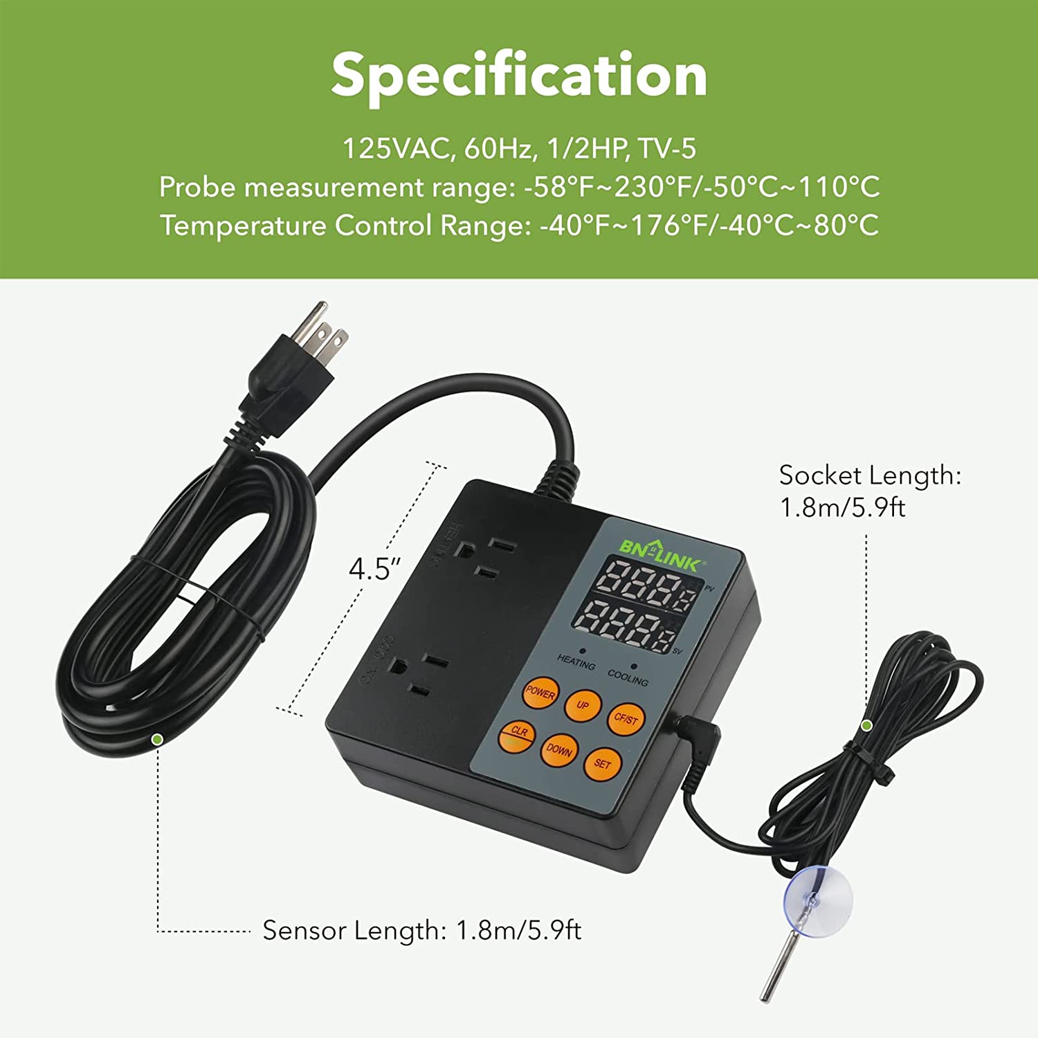 Smart WiFi Temperature Controller Heating Cooling Works with Alexa and Google Home BN-LINK - BN-LINK