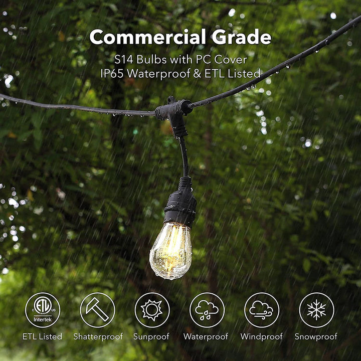 96ft Smart Outdoor String Lights 48 LED Bulbs Dimmable & Shatterproof BN-LINK - BN-LINK