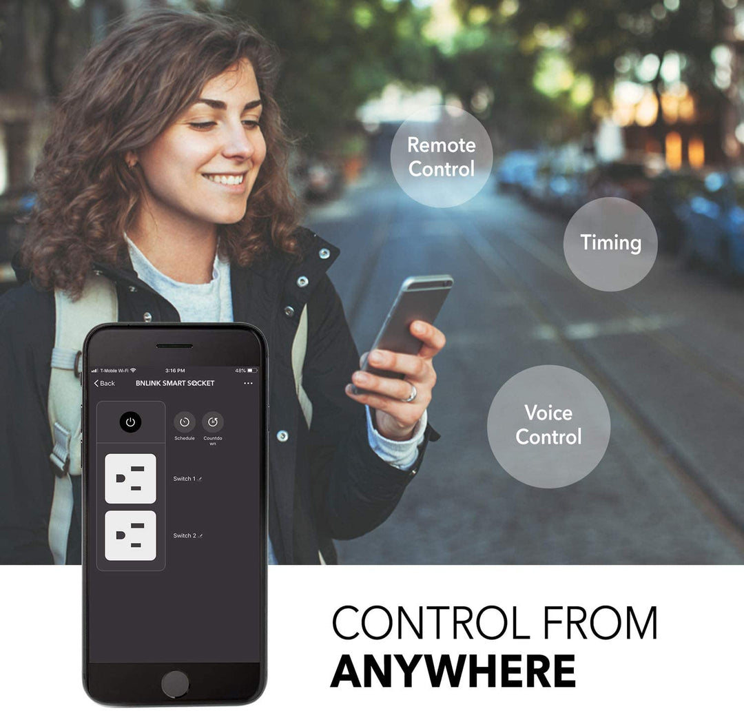 Smart Plug 15A WiFi&Bluetooth Outlet Extender Dual Socket Plugs Compatible Function ETL BN-LINK - BN-LINK