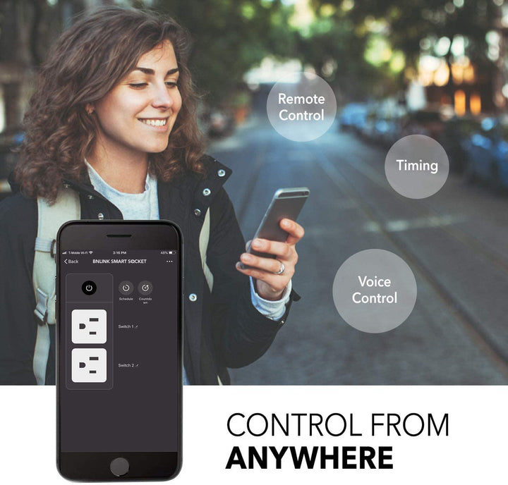 Smart Plug 15A WiFi&Bluetooth Outlet Extender Dual Socket Plugs Compatible Function ETL BN-LINK - BN-LINK