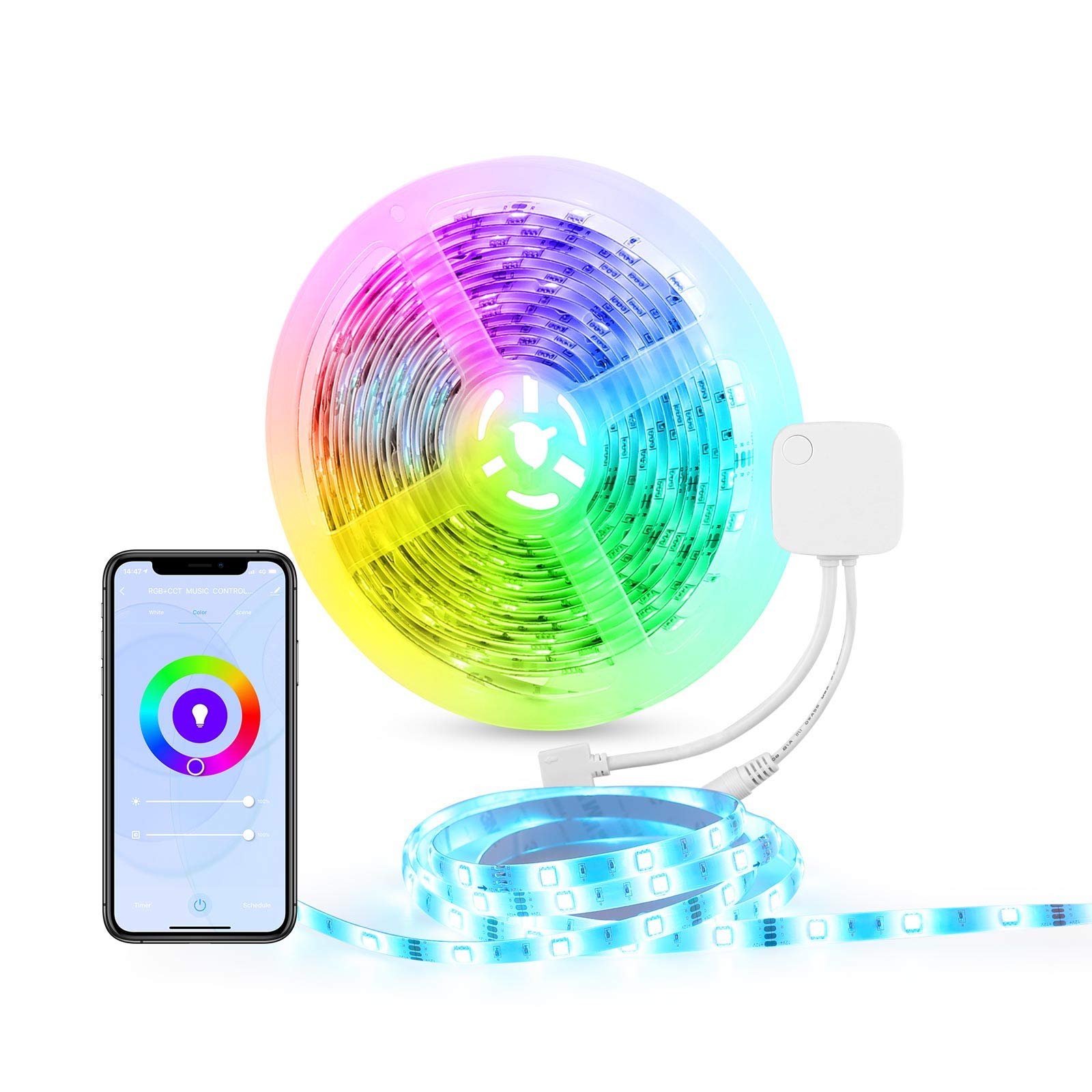 HBN Smart LED Strip Lights, 16.4ft WiFi RGB LED Light Strips Work with Alexa and Google Assistant, 5050 Color Changing LED with Remote App Control