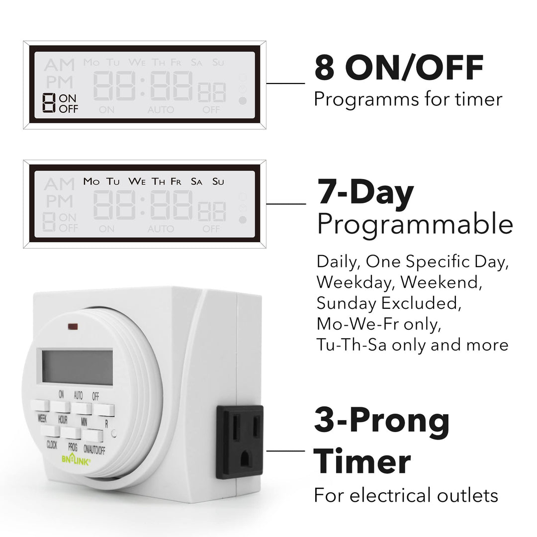 7 Day Heavy Duty Digital Programmable Timer 2-pack BN-LINK - BN-LINK