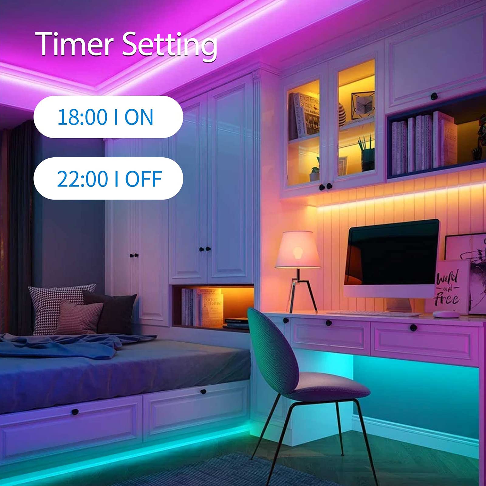 LED Strip Alexa 20 M RGB 5050 Music, Compatible Alexa And Google Assistant  HOVVIDA, RGB LED Stripe By APP, IR - Fernbedienung Crystal LED Lichtband 16
