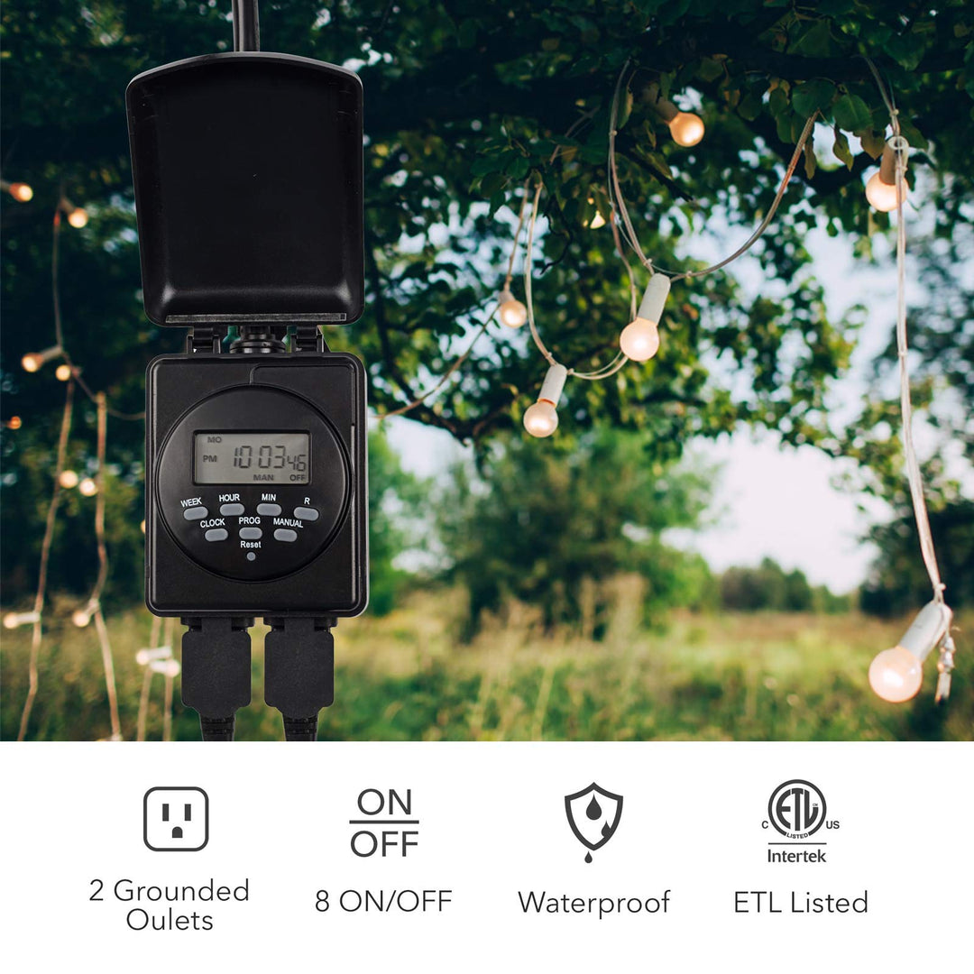 7 Day Outdoor Heavy Duty Digital Programmable Timer Dual Outlet BN-LINK - BN-LINK