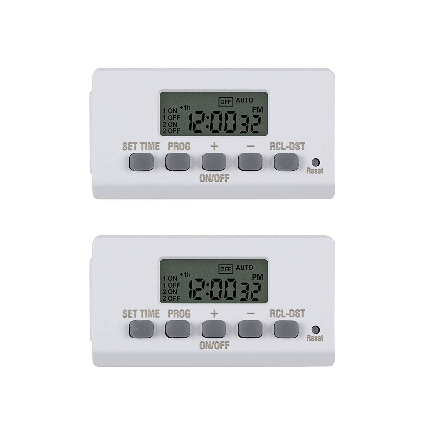 HBN Indoor Timer-24 Hour Plug-In Mechanical Indoor Mini Timer with 2 Outlets, 3 Prong, 2-Pack, White