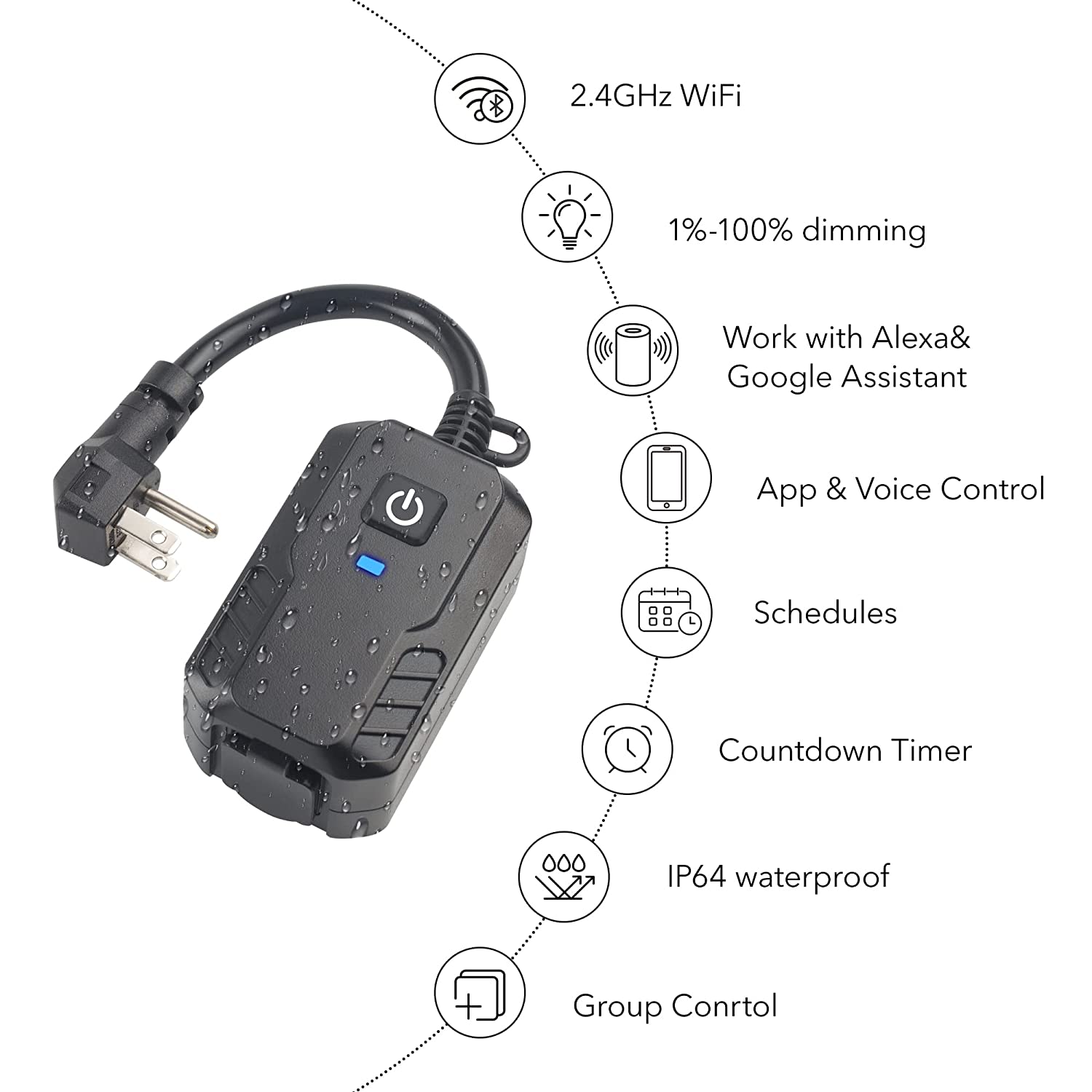 Outdoor Smart WiFi Dimmer Plug APP Remote Control and Google Assistant, Alexa BN-LINK - BN-LINK