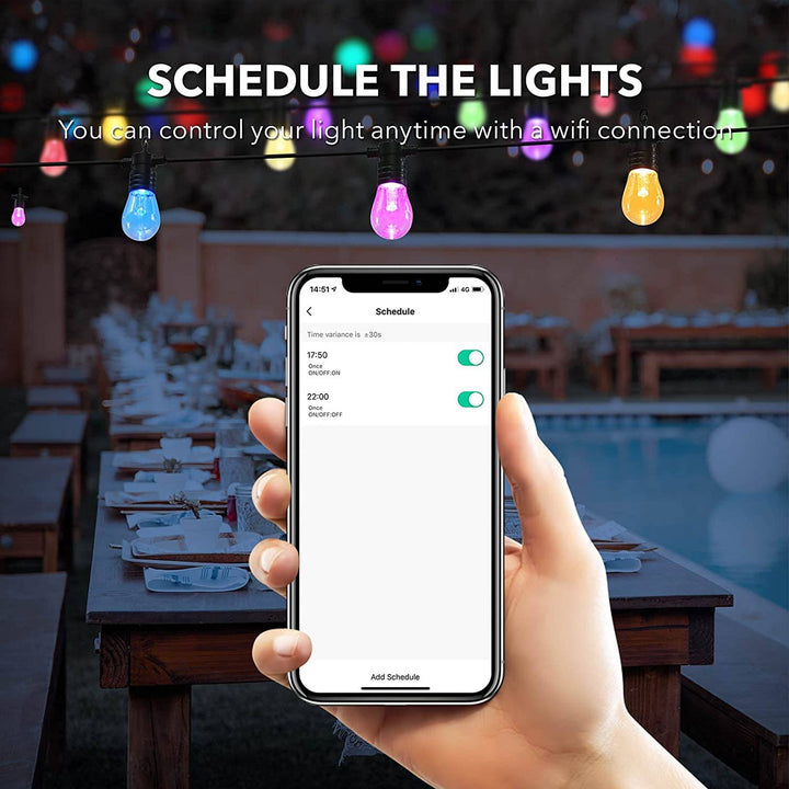 Smart Outdoor Patio Light String Light RGB Color & White -48ft, 24 Round Bulbs - BN-LINK