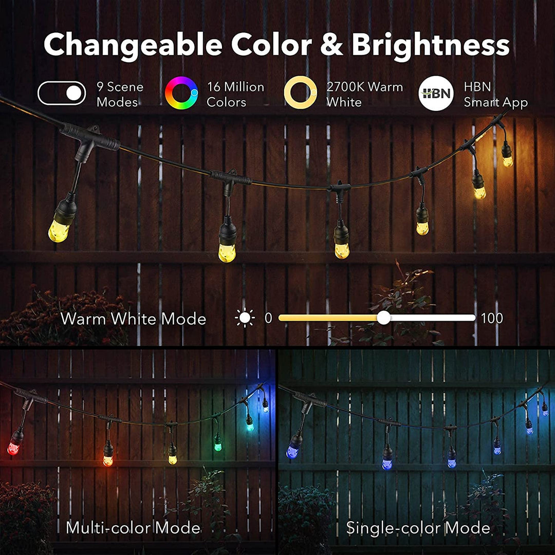Smart Outdoor Patio Lights RGB Color & White LED Smart String Light-24ft 5 Core Wire HBN - BN-LINK