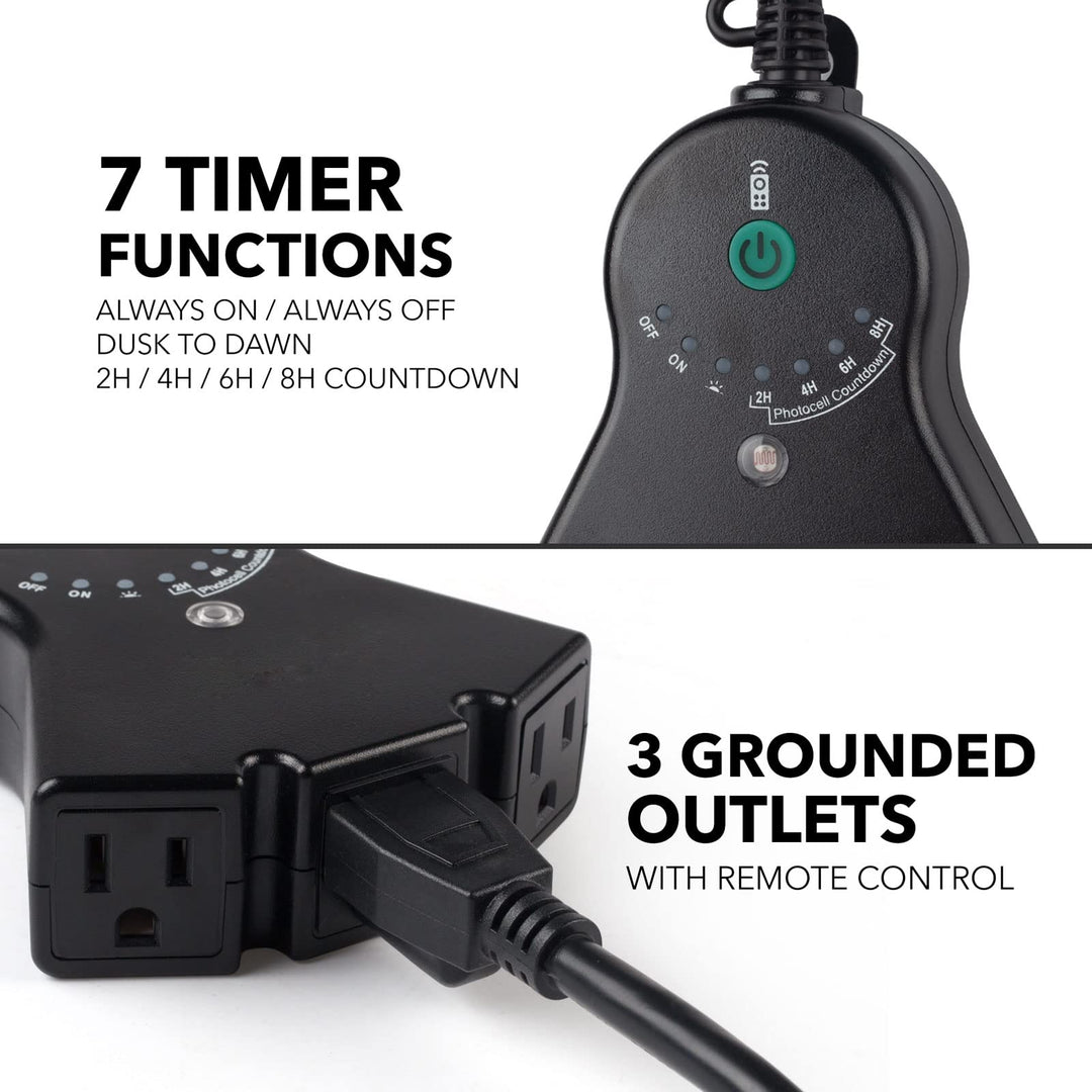 Outdoor Lighting Mechanical Timer with 3-Outlet Remote Control Countdown
