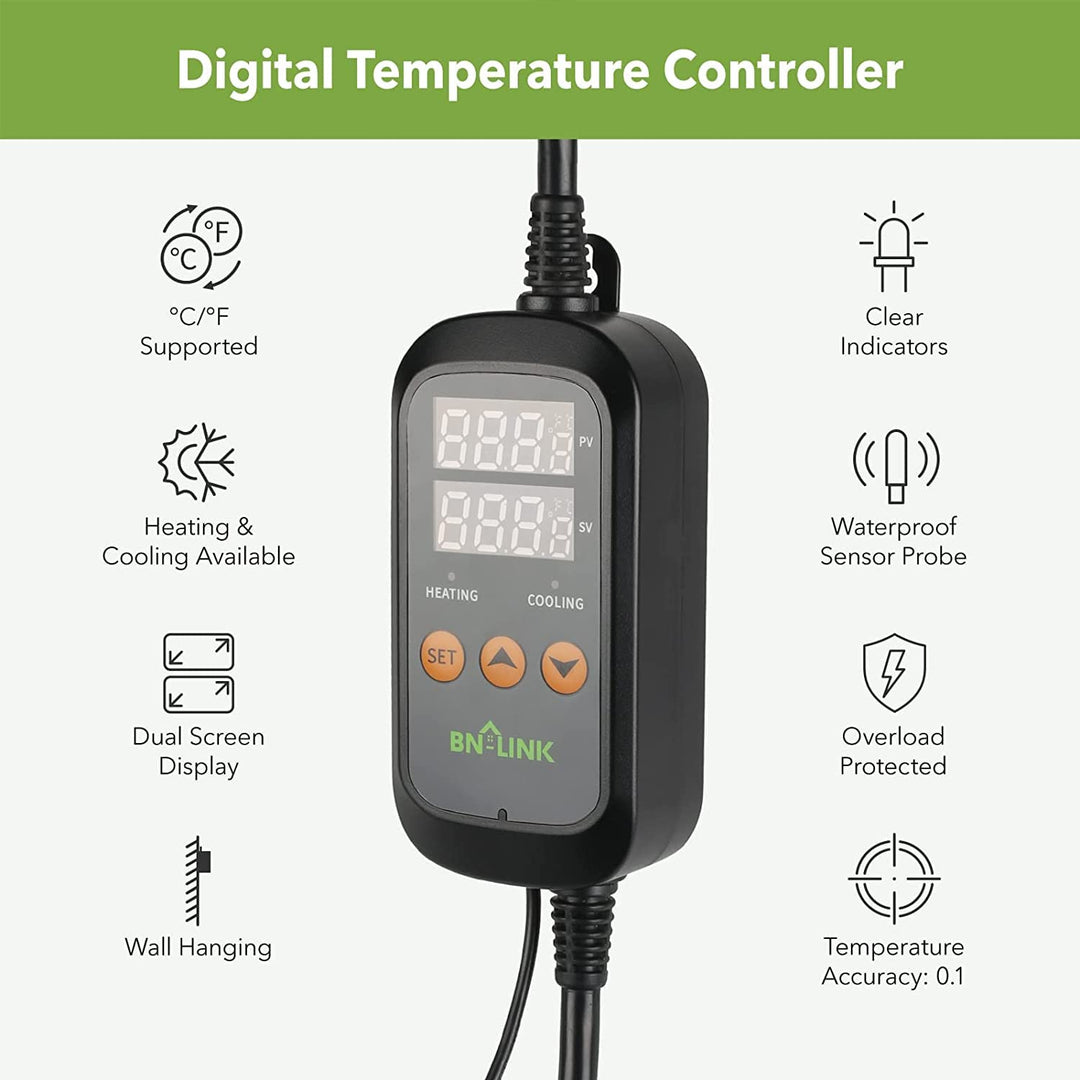 Digital Thermostat Controller Plug Heating Cooling 2-Stage Outlet BN-LINK - BN-LINK