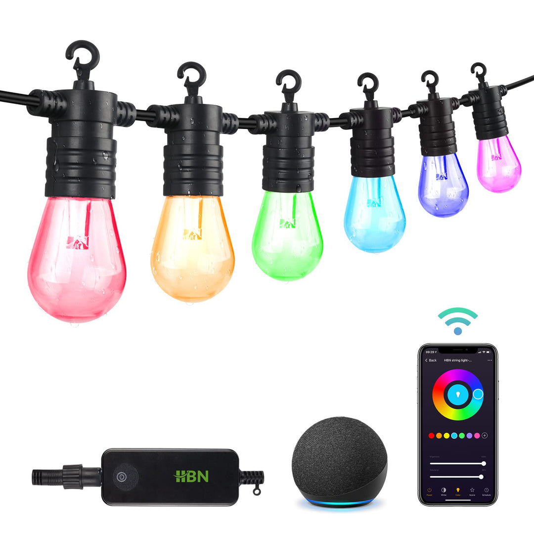 96ft Smart Wifi String Lights RGBW Color Voice Control 30 Shatterproof Bulbs BN-LINK - BN-LINK