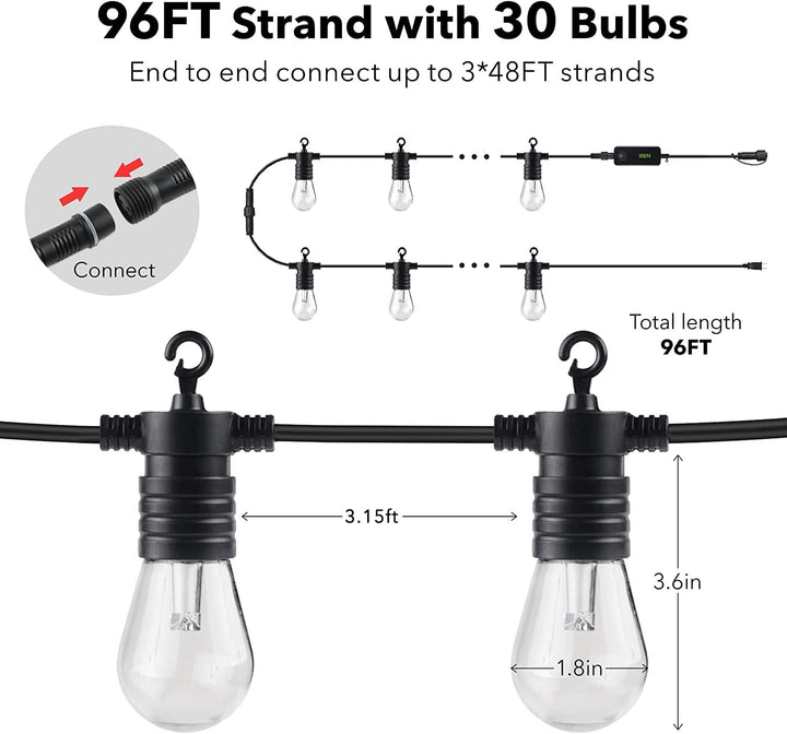 96ft Smart Wifi String Lights RGBW Color Voice Control 30 Shatterproof Bulbs BN-LINK - BN-LINK