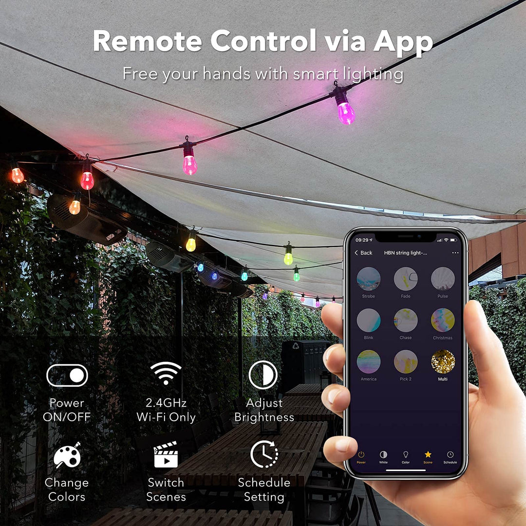 96ft Smart Wifi String Lights RGBW Color Voice Control 30 Shatterproof Bulbs BN-LINK - BN-LINK