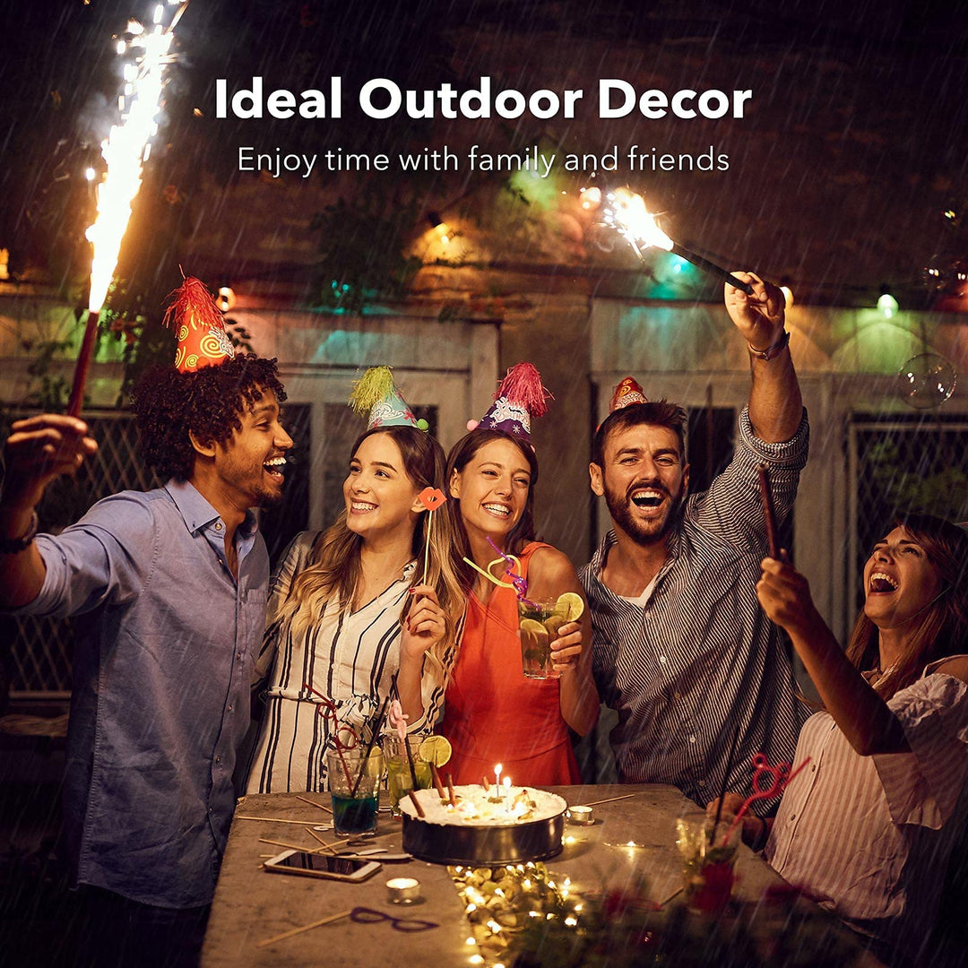 HBN Smart Outdoor Patio Lights RGB Color & White LED Lights Smart String Light-24ft, 12 Round Bulbs, 2.4 GHz Only, Works with Alexa/Google Assistant