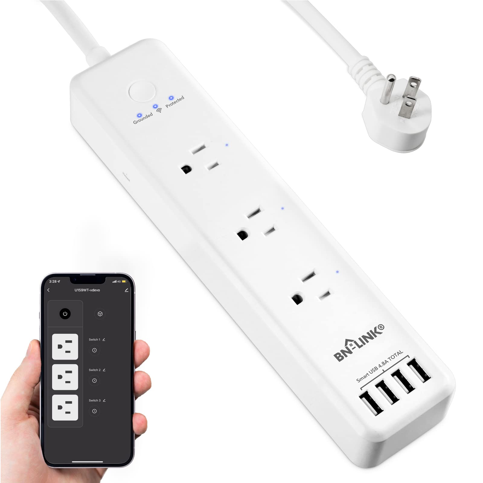 3 Outlets Smart Wifi Power Strip Compatible with Alexa Google Home Sur