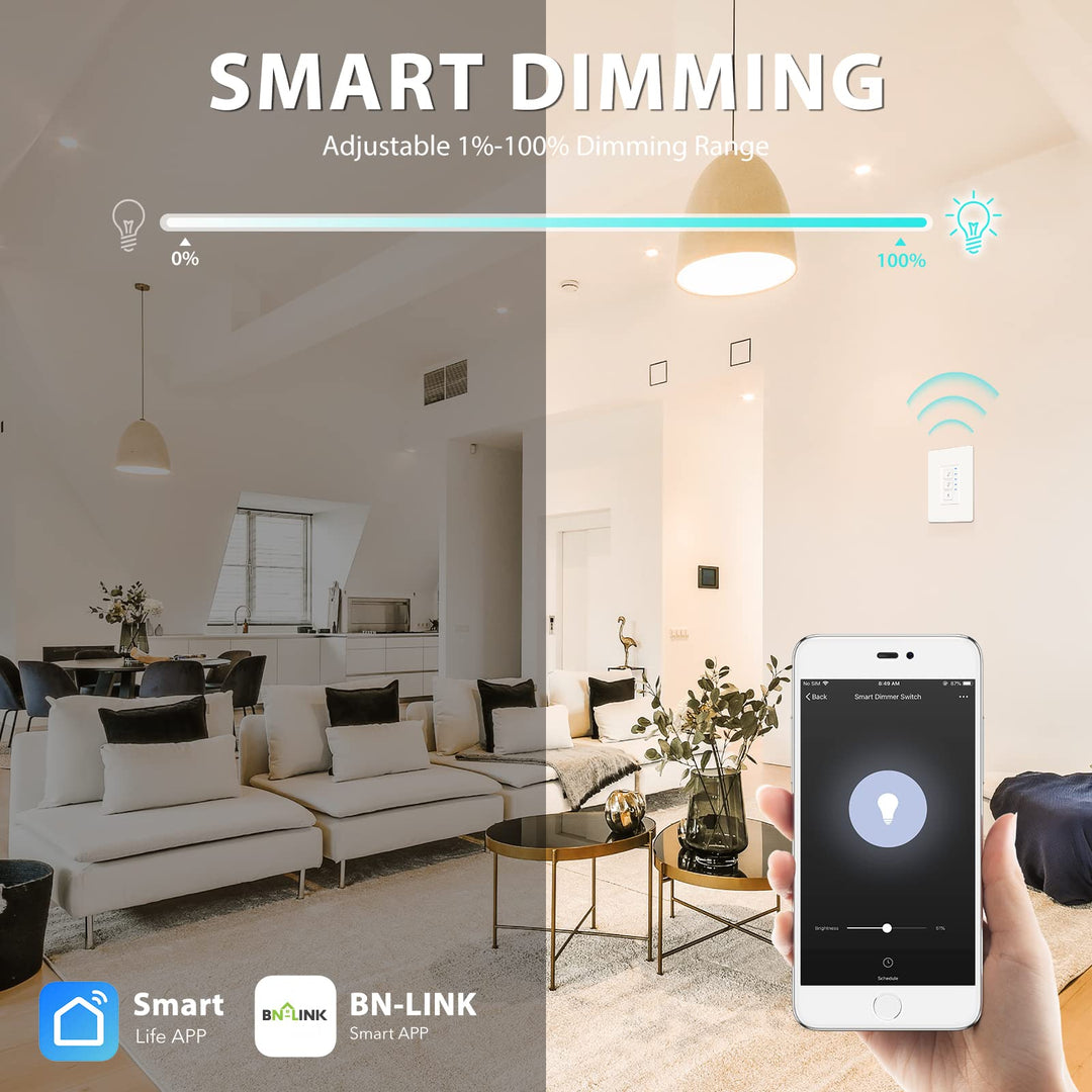 BN-LINK Smart Dimmer Switch for Dimmable LED Lights, WiFi Light Switch Compatible with Alexa and Google Assistant, Neutral Wire