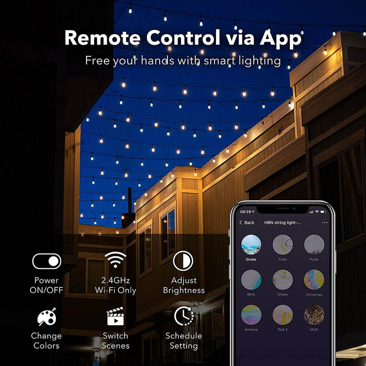 Smart Outdoor Patio Lights RGB Color & White LED Smart String Light-24ft 5 Core Wire HBN - BN-LINK